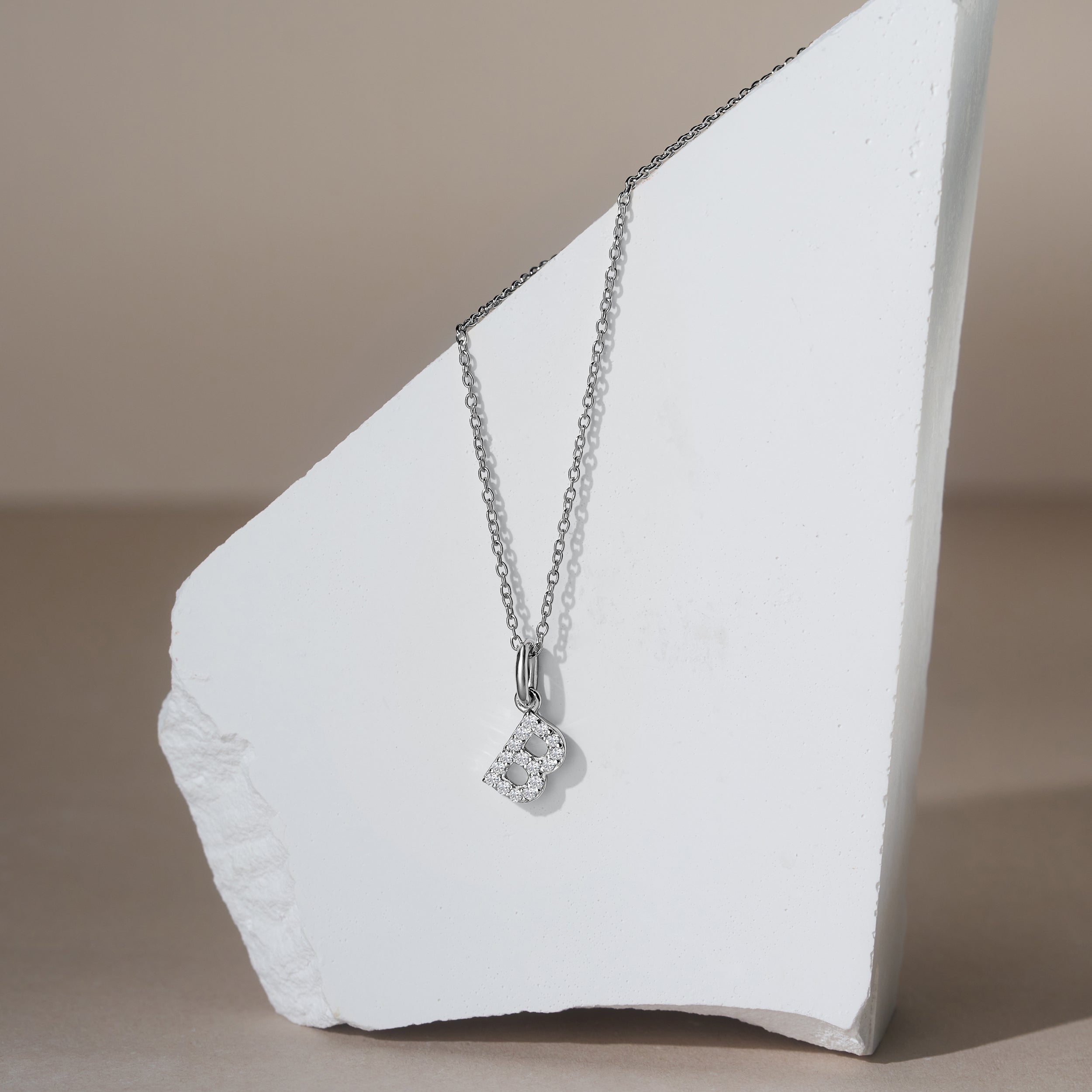 Love Letter Initial B Lab Diamond Necklace set in 925 Sterling Silver